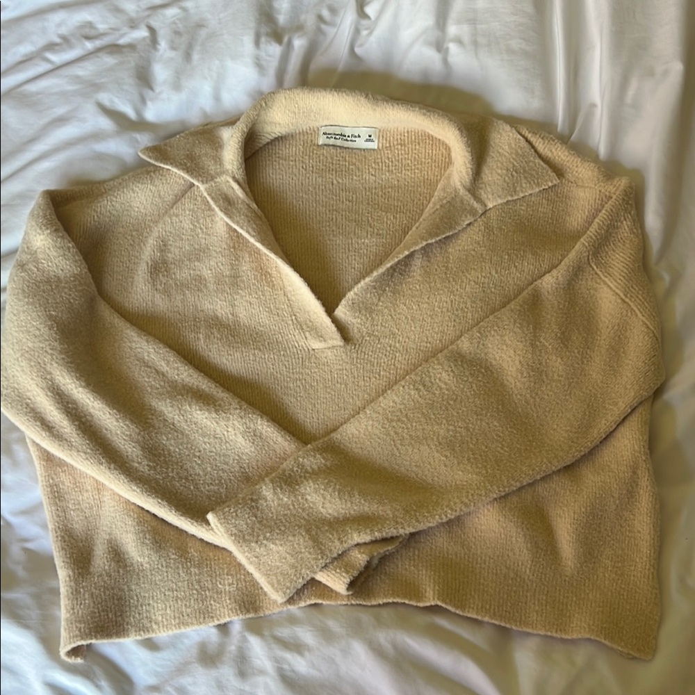 Soft Cream V-Neck Collared Women’s Sweater